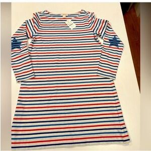 Crewcuts NEW long sleeve dress white red blue stripes Girls M star elbow patches